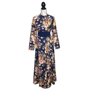 Floral Modesty Maxi Dress with Gold trimmed Flower print